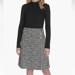 Eliza J Black & White Tweed A-Line Skirt with Rhinestone Side Buttons